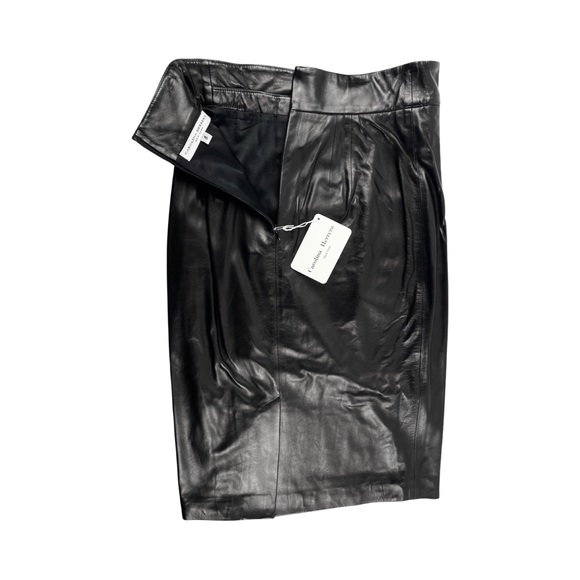 Carolina Herrera Mid Length High Waist Pencil Skirt • Black Lamb Leather